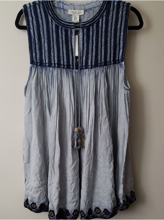 Rachel Zoe Tops - NWT Rachel Zoe Pale Blue Sleeveless Tunic with Navy Embroidery
